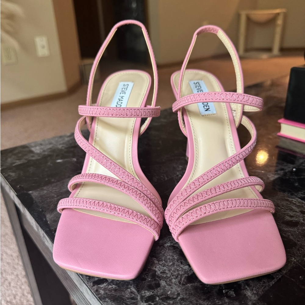 Steve Madden Pink Strappy Square-Toe Heels